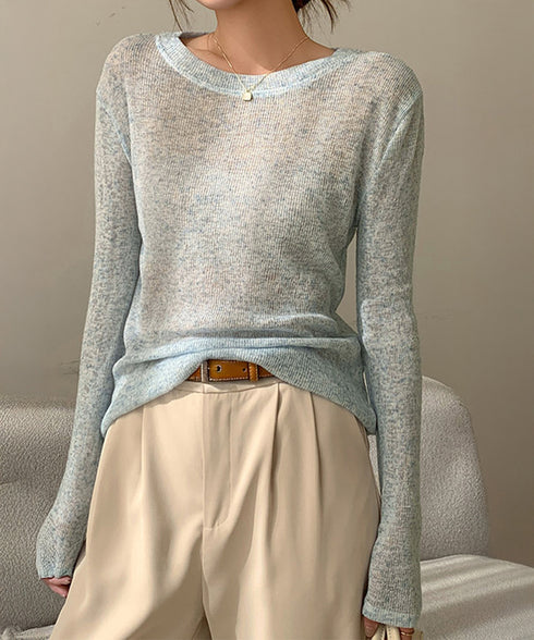 長袖Tシャツ レディース 無地 透け シアーTシャツ ロングTシャツ 薄手 クルーネック お洒落 大人 オルチャン カジュアル フェミニン 通勤 春秋 99EZFZ-008