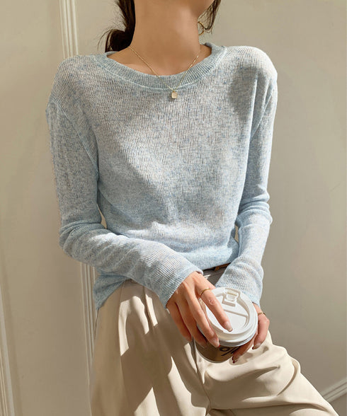 長袖Tシャツ レディース 無地 透け シアーTシャツ ロングTシャツ 薄手 クルーネック お洒落 大人 オルチャン カジュアル フェミニン 通勤 春秋 99EZFZ-008