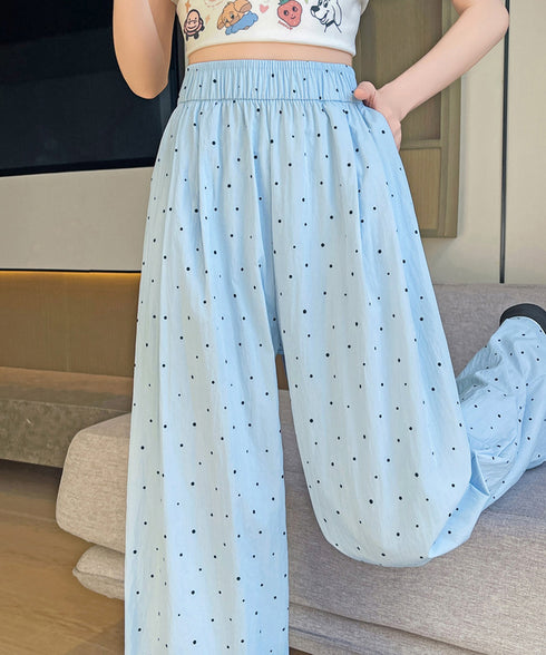 ドット柄 ワイドパンツ ハイウエスト薄手 レディースボトムス イージーパンツ リラックス 大人可愛い おしゃれ 落ち感 夏コーデ 新作 ストリート ダンス 春服 99EZFZ-009