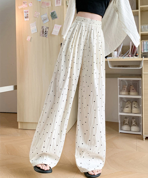 ドット柄 ワイドパンツ ハイウエスト薄手 レディースボトムス イージーパンツ リラックス 大人可愛い おしゃれ 落ち感 夏コーデ 新作 ストリート ダンス 春服 99EZFZ-009