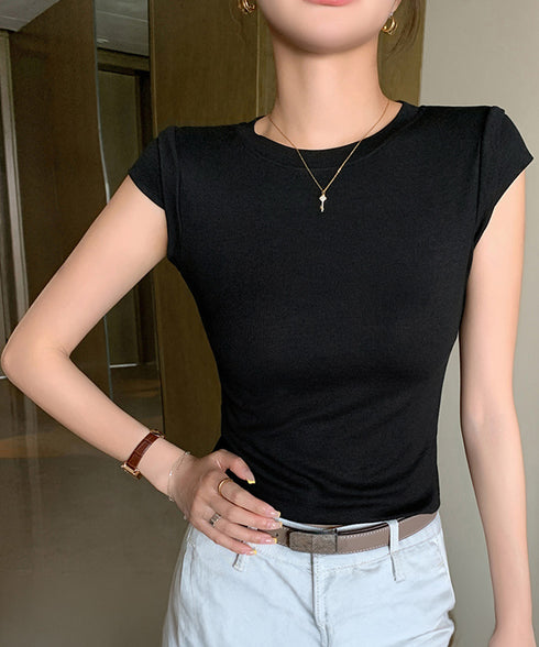 半袖Tシャツ クロップド丈 丸首 夏服 レディース ショート丈 無地トップス セクシーへそ出し 韓国風 フィット シンプル 大人可愛い カジュアル プルオーバー 99EZFZ-010