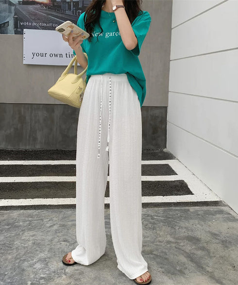 ワイドパンツ レディース ハイウエスト ゆったり おしゃれ カジュアル 美脚脚長 ダンス衣装 着やせ 春夏 オルチャン ストリート ランニングウェア 99EZFZ-011