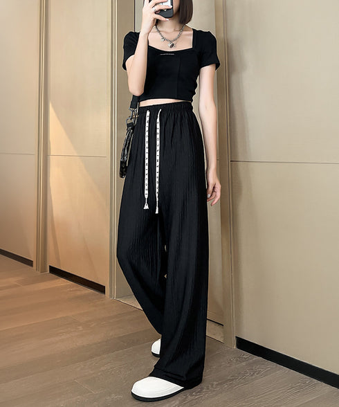 ワイドパンツ レディース ハイウエスト ゆったり おしゃれ カジュアル 美脚脚長 ダンス衣装 着やせ 春夏 オルチャン ストリート ランニングウェア 99EZFZ-011