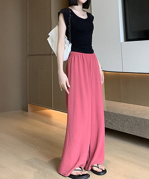 セミワイドパンツ レディース 無地 薄手 ハイウエスト 着やせ 体型カバー ゆったり 美脚脚長 お洒落 オルチャン ストリート ダンス 春夏 お出かけ 99EZFZ-013