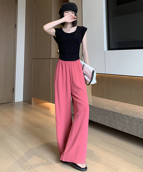 セミワイドパンツ レディース 無地 薄手 ハイウエスト 着やせ 体型カバー ゆったり 美脚脚長 お洒落 オルチャン ストリート ダンス 春夏 お出かけ 99EZFZ-013