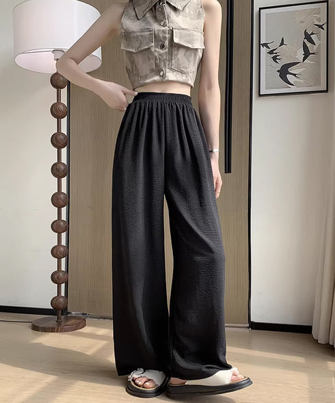 セミワイドパンツ レディース 無地 薄手 ハイウエスト 着やせ 体型カバー ゆったり 美脚脚長 お洒落 オルチャン ストリート ダンス 春夏 お出かけ 99EZFZ-013