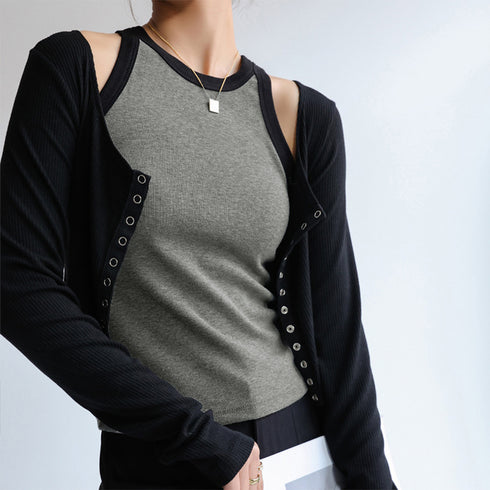 タンクトップ ロング丈 配色 ストリート レディース キャミソール 肌着 無地 フィット シンプル カジュアル おしゃれ セクシー 大人 ベーシック 夏 99FSDZ-004