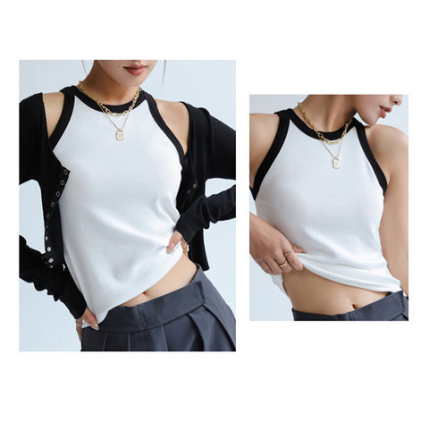 タンクトップ ロング丈 配色 ストリート レディース キャミソール 肌着 無地 フィット シンプル カジュアル おしゃれ セクシー 大人 ベーシック 夏 99FSDZ-004