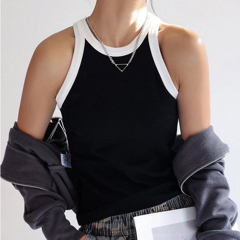 タンクトップ ロング丈 配色 ストリート レディース キャミソール 肌着 無地 フィット シンプル カジュアル おしゃれ セクシー 大人 ベーシック 夏 99FSDZ-004