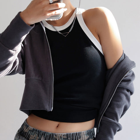 タンクトップ ロング丈 配色 ストリート レディース キャミソール 肌着 無地 フィット シンプル カジュアル おしゃれ セクシー 大人 ベーシック 夏 99FSDZ-004