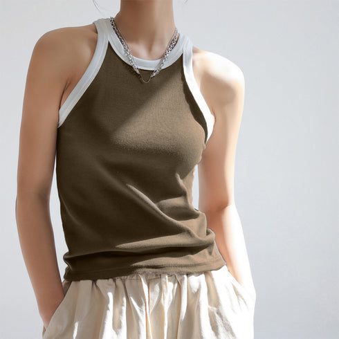 タンクトップ ロング丈 配色 ストリート レディース キャミソール 肌着 無地 フィット シンプル カジュアル おしゃれ セクシー 大人 ベーシック 夏 99FSDZ-004