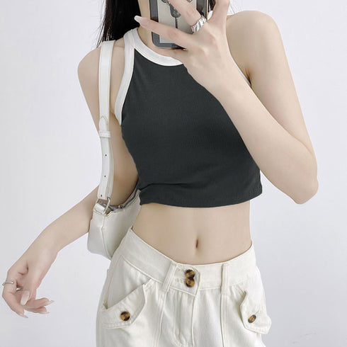 配色タンクトップ レディース ショート丈 キャミソール 肌着 無地 フィット カジュアル セクシー ストリート 見せインナー 大人女子 お洒落 夏 海 旅行 99FSFS-001