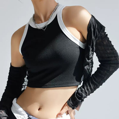 配色タンクトップ レディース ショート丈 キャミソール 肌着 無地 フィット カジュアル セクシー ストリート 見せインナー 大人女子 お洒落 夏 海 旅行 99FSFS-001