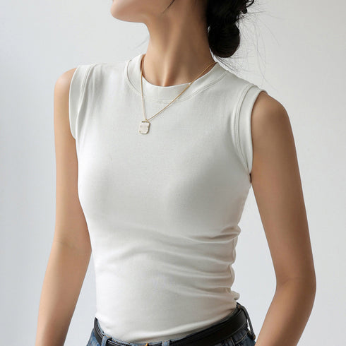 ノースリーブ Tシャツ タンクトップ 夏 レディース サマートップス クルーネック インナートップス カットソー プルオーバー カジュアル シンプル 無地 着回し 99FSFS-005