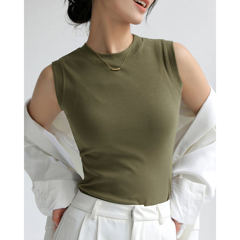 ノースリーブ Tシャツ タンクトップ 夏 レディース サマートップス クルーネック インナートップス カットソー プルオーバー カジュアル シンプル 無地 着回し 99FSFS-005