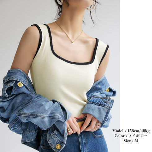 タンクトップ スクエアネック 韓国 夏服 レディース ノースリーブ インナートップス ベーシック 部屋着 カジュアル きれいめ 可愛い ルームウェア ダンス衣装 99FSFS-006
