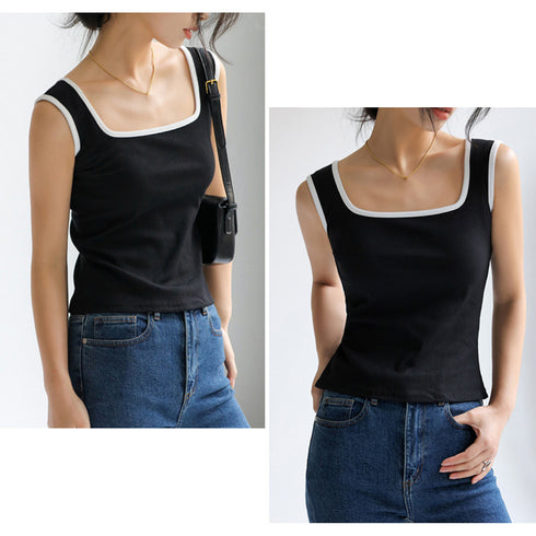 タンクトップ スクエアネック 韓国 夏服 レディース ノースリーブ インナートップス ベーシック 部屋着 カジュアル きれいめ 可愛い ルームウェア ダンス衣装 99FSFS-006