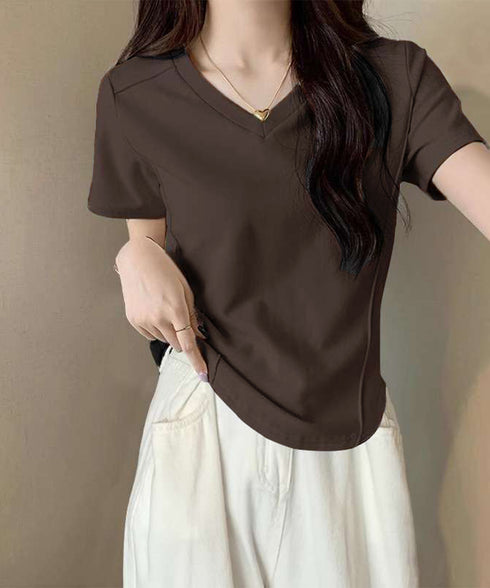 無地Tシャツ レディース Vネック 夏 フィットtシャツ 半袖トップス カットソー ベーシック 着やせ きれいめ 大人 オルチャン シンプル細見え 着回し 99FSFS-010