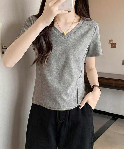 無地Tシャツ レディース Vネック 夏 フィットtシャツ 半袖トップス カットソー ベーシック 着やせ きれいめ 大人 オルチャン シンプル細見え 着回し 99FSFS-010