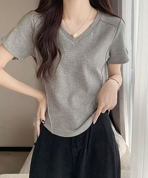 無地Tシャツ レディース Vネック 夏 フィットtシャツ 半袖トップス カットソー ベーシック 着やせ きれいめ 大人 オルチャン シンプル細見え 着回し 99FSFS-010