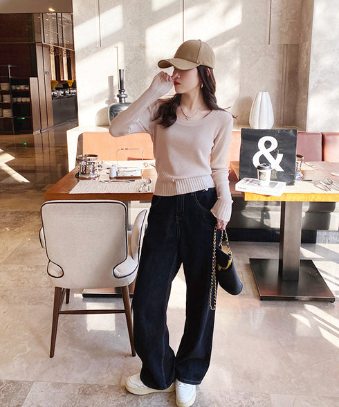 ニットトップス ラウンドネック 春秋冬 レディース ニットインナー ニットカットソー 無地 長袖 大人 着やせ きれいめ オフィスカジュアル 通勤 OL 99FYS-001