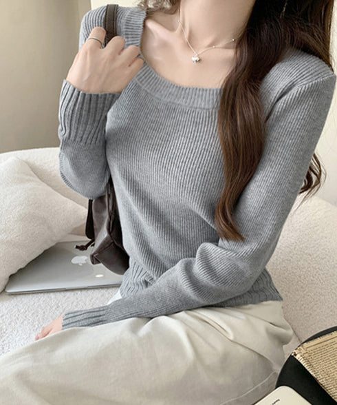 ニットトップス ラウンドネック 春秋冬 レディース ニットインナー ニットカットソー 無地 長袖 大人 着やせ きれいめ オフィスカジュアル 通勤 OL 99FYS-001