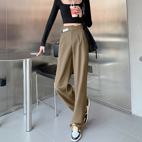ワイドパンツ アシンメトリー 英字ロゴ レディース セミワイドパンツ ロングパンツ ストレートパンツ ハイウエスト おしゃれ美脚 カジュアル 着やせ 大人お洒落 99FZFZ-018
