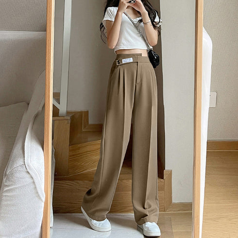ワイドパンツ アシンメトリー 英字ロゴ レディース セミワイドパンツ ロングパンツ ストレートパンツ ハイウエスト おしゃれ美脚 カジュアル 着やせ 大人お洒落 99FZFZ-018