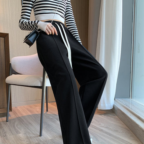 セミワイドパンツ 無地 レディース 5色 ドレープパンツ ロングパンツ ハイウエスト ウエストゴム おしゃれ 美脚 脚長パンツ 春秋夏 カジュアル 着やせ 99FZFZ-021