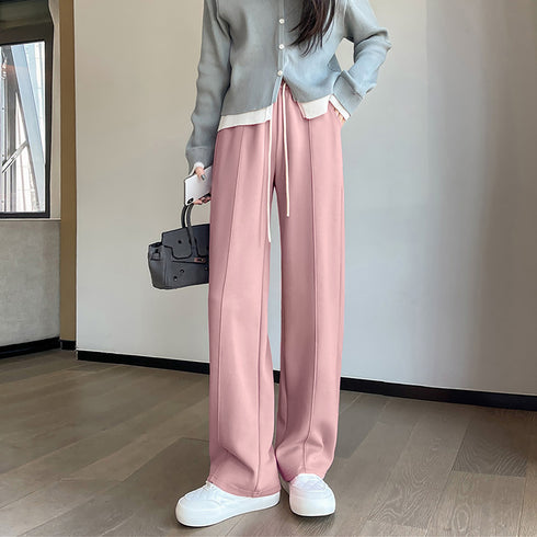 セミワイドパンツ 無地 レディース 5色 ドレープパンツ ロングパンツ ハイウエスト ウエストゴム おしゃれ 美脚 脚長パンツ 春秋夏 カジュアル 着やせ 99FZFZ-021