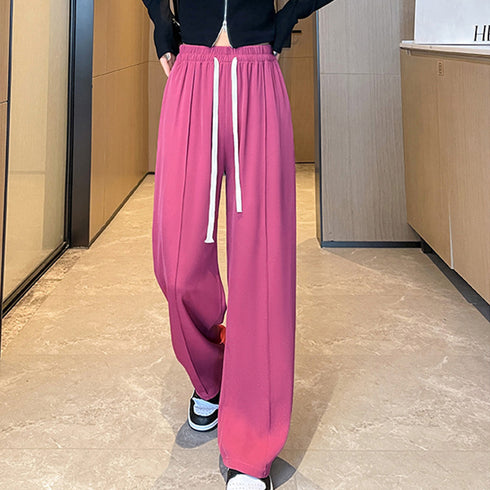 セミワイドパンツ 無地 レディース 5色 ドレープパンツ ロングパンツ ハイウエスト ウエストゴム おしゃれ 美脚 脚長パンツ 春秋夏 カジュアル 着やせ 99FZFZ-021