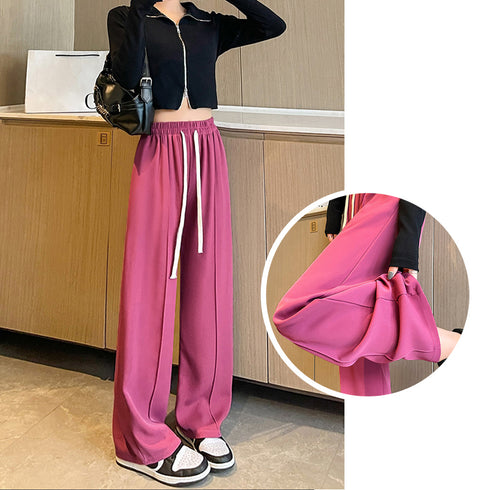 セミワイドパンツ 無地 レディース 5色 ドレープパンツ ロングパンツ ハイウエスト ウエストゴム おしゃれ 美脚 脚長パンツ 春秋夏 カジュアル 着やせ 99FZFZ-021