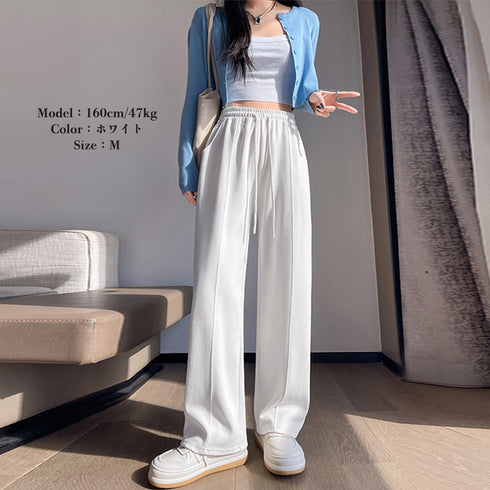 セミワイドパンツ 無地 レディース 5色 ドレープパンツ ロングパンツ ハイウエスト ウエストゴム おしゃれ 美脚 脚長パンツ 春秋夏 カジュアル 着やせ 99FZFZ-021