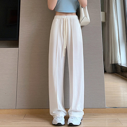 セミワイドパンツ 無地 レディース 5色 ドレープパンツ ロングパンツ ハイウエスト ウエストゴム おしゃれ 美脚 脚長パンツ 春秋夏 カジュアル 着やせ 99FZFZ-021