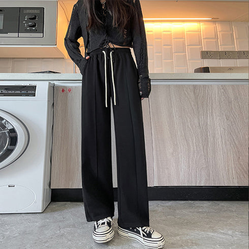 セミワイドパンツ 無地 レディース 5色 ドレープパンツ ロングパンツ ハイウエスト ウエストゴム おしゃれ 美脚 脚長パンツ 春秋夏 カジュアル 着やせ 99FZFZ-021