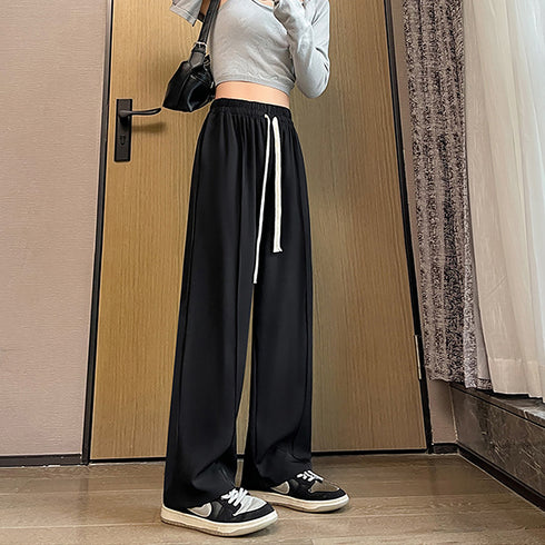 セミワイドパンツ 無地 レディース 5色 ドレープパンツ ロングパンツ ハイウエスト ウエストゴム おしゃれ 美脚 脚長パンツ 春秋夏 カジュアル 着やせ 99FZFZ-021