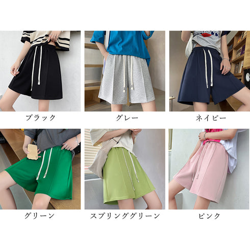 ショートパンツ スポーツパンツ 6色 夏 レディース センタープレス カラー 短パン おしゃれ ハイウエスト Aライン 美脚 部屋着 運動服 ダンス ホットパンツ 99FZFZ-022