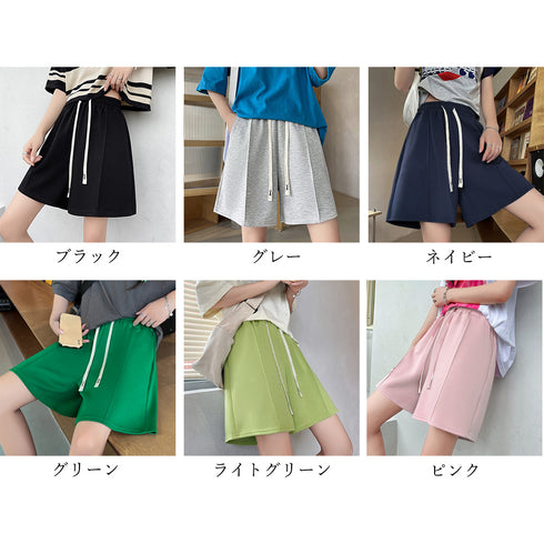 ショートパンツ スポーツパンツ 6色 夏 レディース センタープレス カラー 短パン おしゃれ ハイウエスト Aライン 美脚 部屋着 運動服 ダンス ホットパンツ 99FZFZ-022