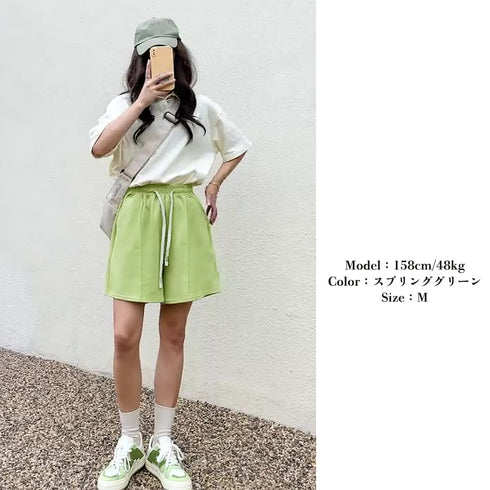 ショートパンツ スポーツパンツ 6色 夏 レディース センタープレス カラー 短パン おしゃれ ハイウエスト Aライン 美脚 部屋着 運動服 ダンス ホットパンツ 99FZFZ-022