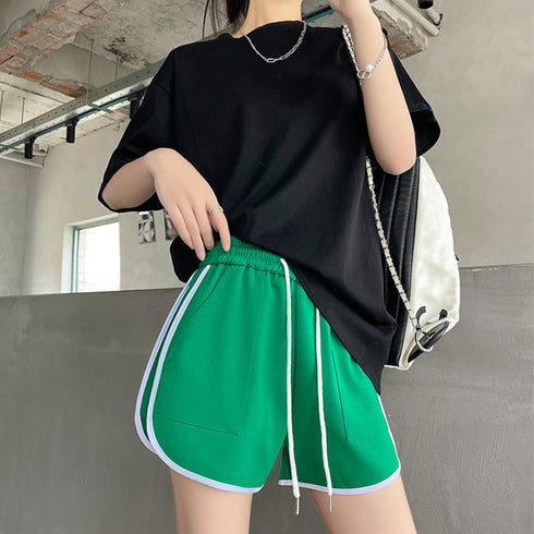 ショートパンツ カラーパンツ 夏 韓国風 レディース ハイウエスト 半ズボン ウエストゴム 運動着 カジュアルパンツ リラックス 体型カバー 部屋着 99FZFZ-023