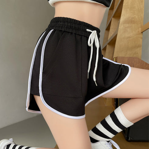 ショートパンツ カラーパンツ 夏 韓国風 レディース ハイウエスト 半ズボン ウエストゴム 運動着 カジュアルパンツ リラックス 体型カバー 部屋着 99FZFZ-023