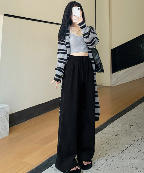 ワイドパンツ ハイウエスト 春秋冬 韓国 レディース ストレート イージーパンツ カジュアル 着やせ ゆったり ウエストゴム 大人 オシャレ リラックスボトムス 99FZFZ-030