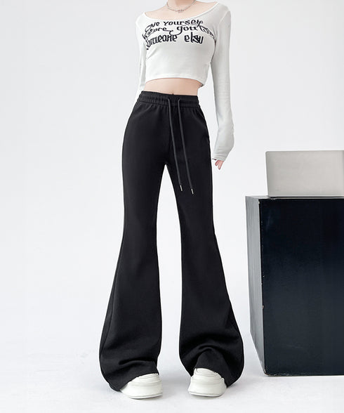 フレアパンツ レディース 美脚 脚長 スウェットパンツ ハイウエスト ストレートパンツ 着やせ ウエストゴム オシャレ カジュアル お洒落 99FZFZ-031