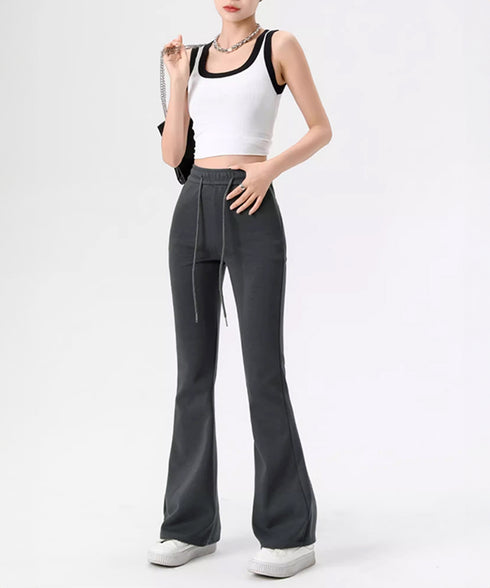フレアパンツ レディース 美脚 脚長 スウェットパンツ ハイウエスト ストレートパンツ 着やせ ウエストゴム オシャレ カジュアル お洒落 99FZFZ-031