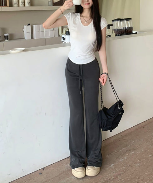 フレアパンツ レディース 美脚 脚長 スウェットパンツ ハイウエスト ストレートパンツ 着やせ ウエストゴム オシャレ カジュアル お洒落 99FZFZ-031