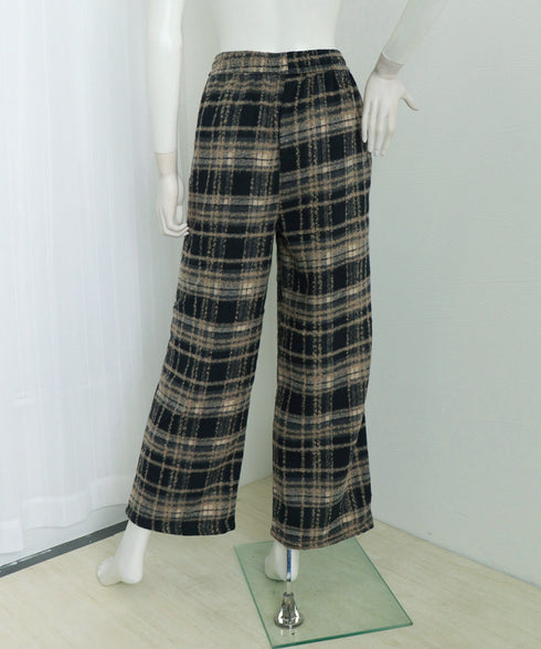 ワイドパンツ チェック柄 レディース 起毛感 ウエストゴム ストリート 体型カバー ゆったり オシャレ リラックス 着やせ ボトムス 韓国風 ダンス衣装 99FZFZ-032