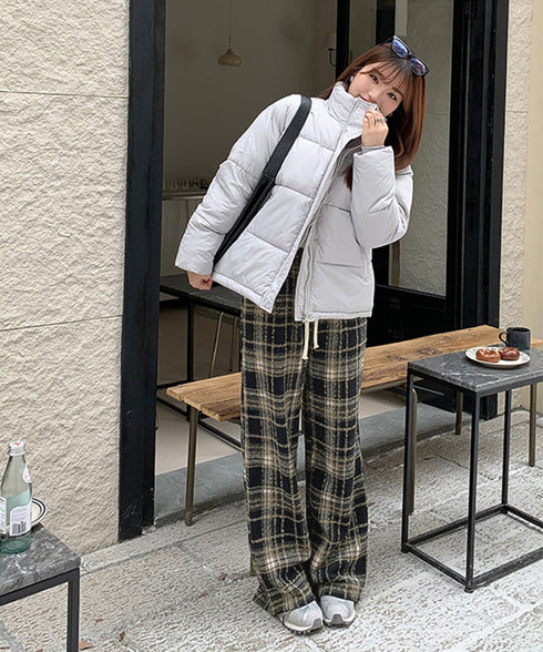 ワイドパンツ チェック柄 レディース 起毛感 ウエストゴム ストリート 体型カバー ゆったり オシャレ リラックス 着やせ ボトムス 韓国風 ダンス衣装 99FZFZ-032
