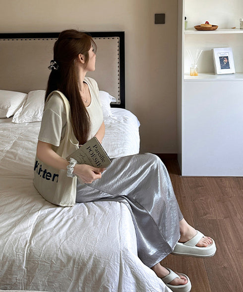 サテンスカート ロングスカート 無地 レディース 体型カバー ゆったり ハイウエスト 脚長 シンプル お洒落 オルチャン 大人 可愛い きれいめ 99FZFZ-034