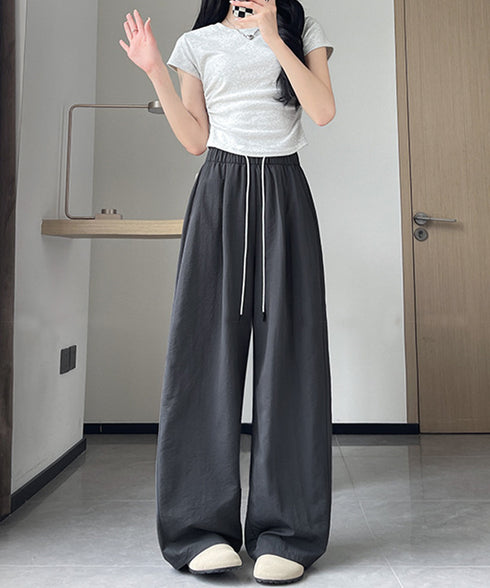 ワイドパンツ ハイウエスト リラックス レディース 薄手 ボトムス カジュアル 涼しい 落ち感 着やせ 美脚脚長 夏パンツ シンプル ロングパンツ 韓国風 春夏 99FZFZ-040