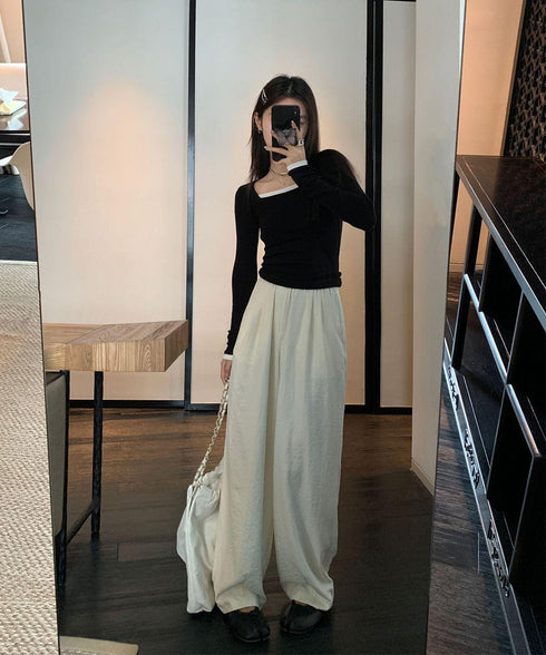 ワイドパンツ ハイウエスト レディース ロングパンツ 楽ちんパンツ 薄手 シワ感 美脚脚長 ゆったり 着やせ ベーシック おしゃれ お出かけ オフィス 99FZFZ-041
